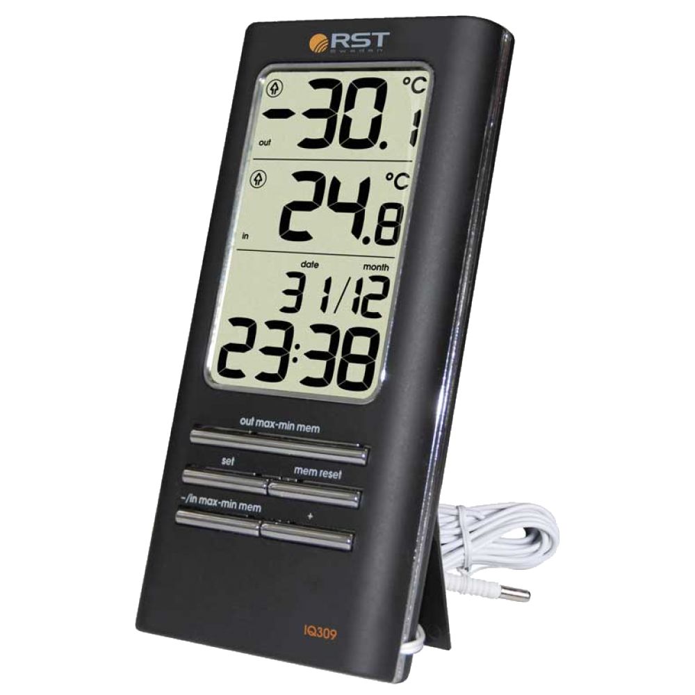 Термометр (дом/улица, часы, черный) цифровой